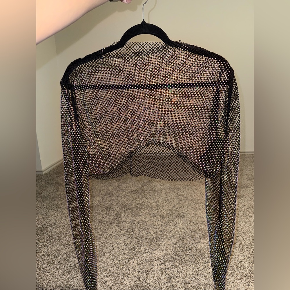 Black Mesh Women's Top Rhinestones Size Large